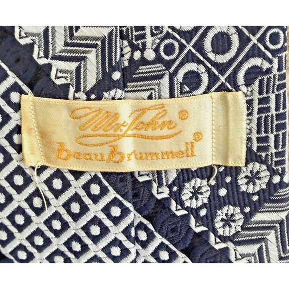 Mr John Imperial Beau Brummel Rare Vintage Navy/White Print  Men's Wide Neck Tie - Picture 5 of 7
